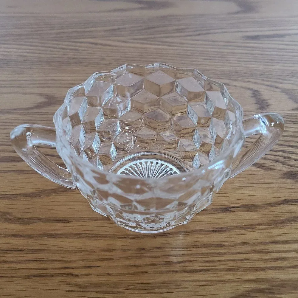 Cubist Style Crystal Open Sugar Bowl and Creamer Vintage Antique
